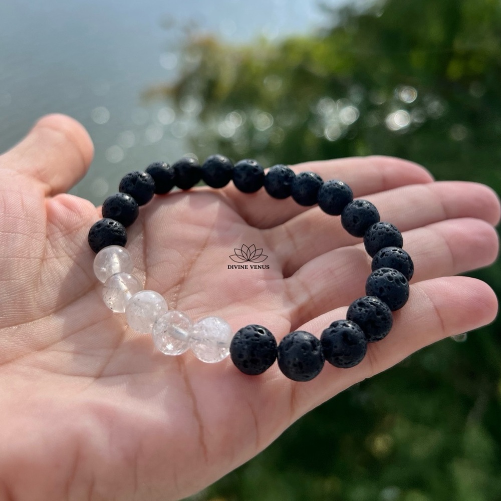 Lava Rocks & Quartz Stretch Bracelet
